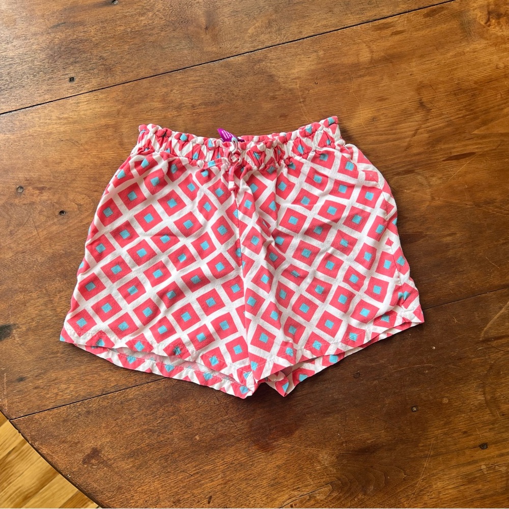 J. Khaki High Waist Pink and Aqua Geometric Girls Shorts